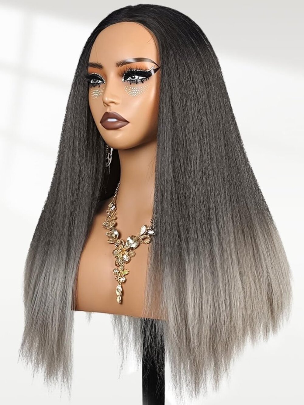 Women's Grey 22 Inch Comfortable Synthetic Modern Straight Half Wig Bangs